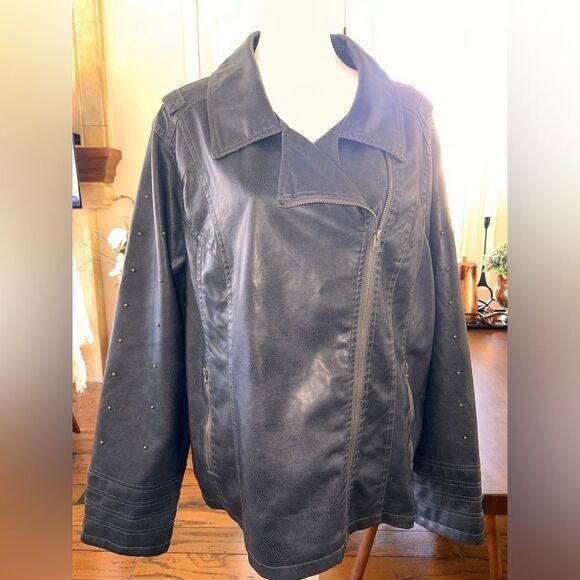 Beverly Hills Polo Club Faux Leather Moto Biker Jacket. Studded Navy. Size 3X - Picture 4 of 7